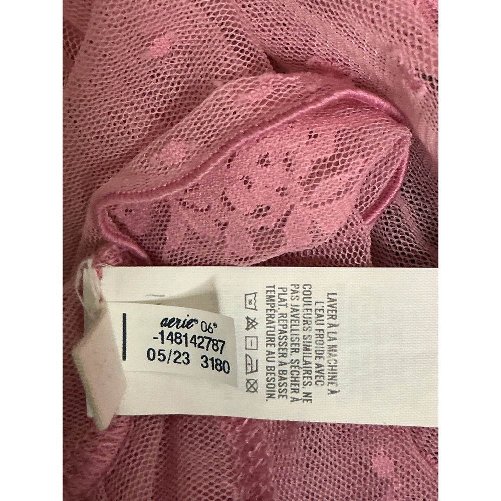 Y2K Coquette Balletcore Fairy Pink Sheer Floral Lace Mock Neck Long Sleeve XS - Picture 4 of 9